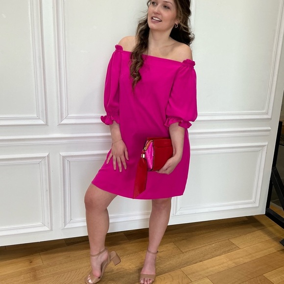 Elegant Pink Off-Shoulder Dress - Picture 2 of 5